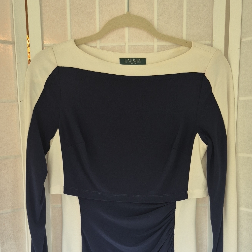 Ralph Lauren Navy and Cream Long Sleeve Dress - Picture 3 of 11